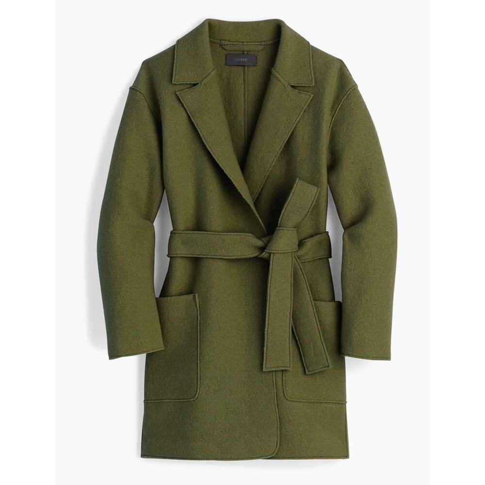 J.Crew Boiled Wool Wrap Coat Forest Green XS Belted - Picture 2 of 15